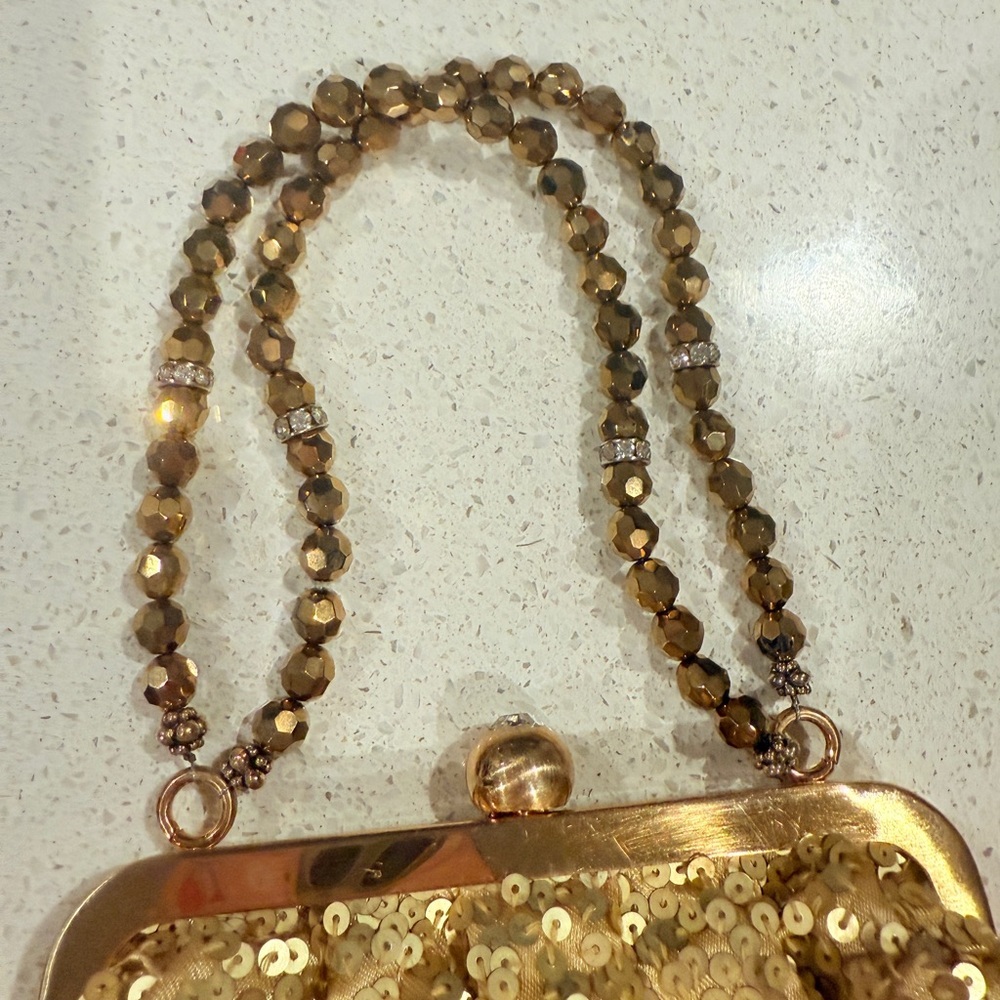 Gold Sequin Evening Clutch With Structured Frame - image 2